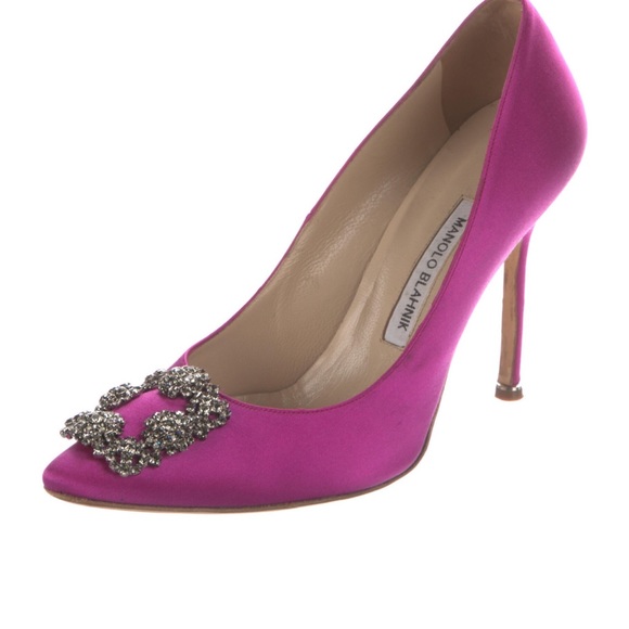 MANOLO BLAHNIK Hangisi 90 embellished satin pumps in fuchsia size 39.5 - Picture 6 of 10